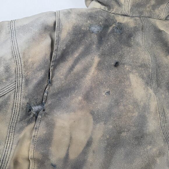 Carhartt Jacket Mens Large Brown Hooded Duck Active Quilted Workwear Distressed - Picture 9 of 16